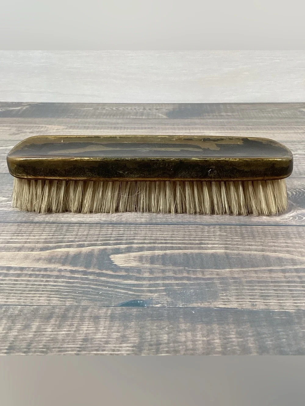 Vintage Clothing Grooming Vanity Brush, Plastic (?Celluloid) Marble Top, 7”